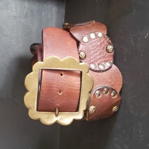 Boho leather belt with brass rivets and buckle